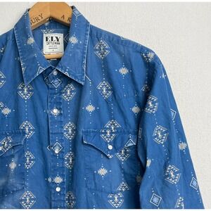 Vintage Y2K Ely Cattleman Pearl‎ Snap Long Sleeve Shirt Mens XL Aztec Southwest